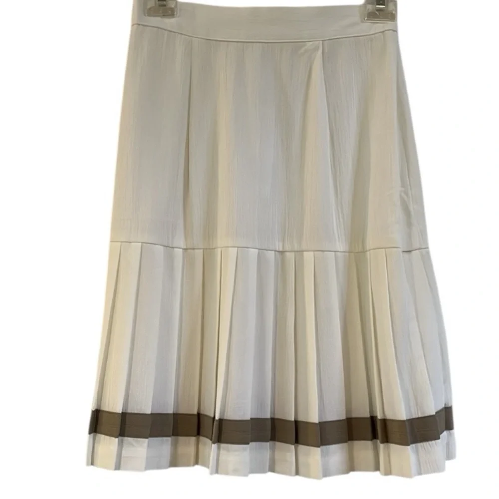 VINTAGE DAWN JOY DOUBLE BREASTED JACKET AND PLEATED SKIRT SET TAN WHITE SIZE 6 - Picture 9 of 17